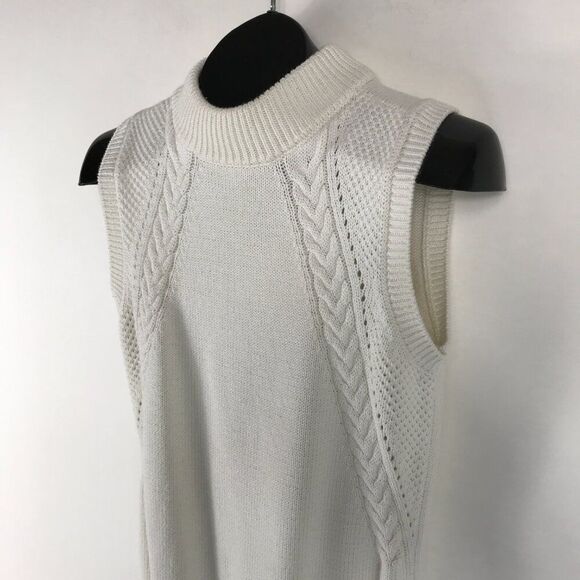 ModCloth Knit Enthusiast Sleeveless Sweater Women's Medium Ivory Career Holiday - Picture 3 of 10